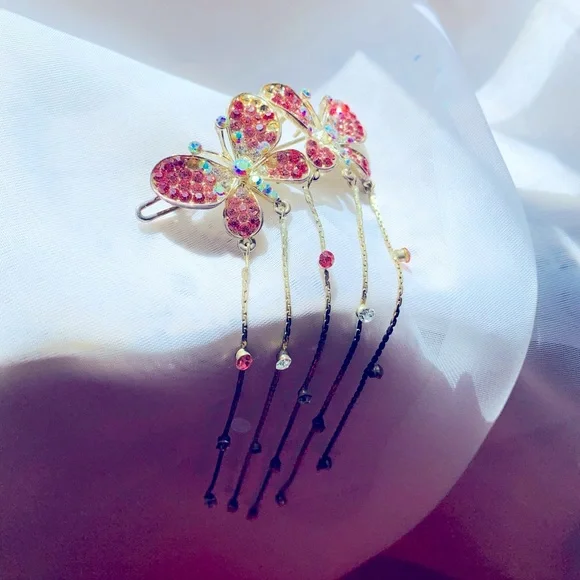 Accessories | Pink Zirconia Silver Rhinestone Butterfly  display picture 1